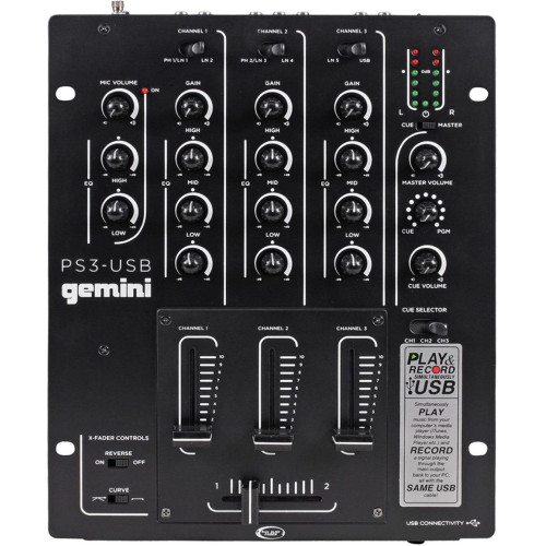 Gemini PS3-USB DJ микшер Gemini PS3-USB DJ микшер
