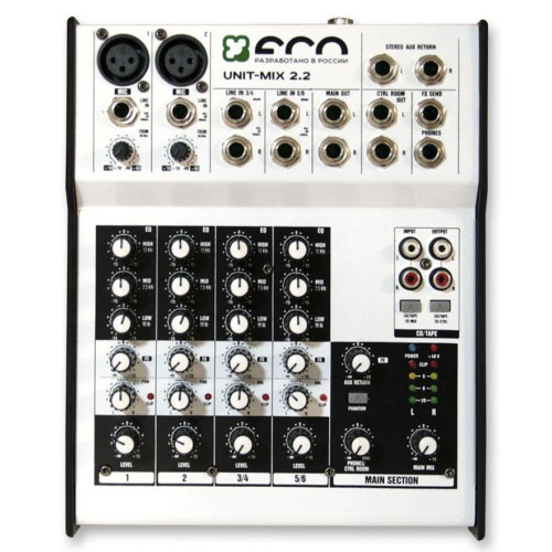 Eco Unit-Mix 2.2 микшерный пульт, 2 микрофонных/линейных + 2 стерео входа Eco Unit-Mix 2.2 микшерный пульт, 2 микрофонных/линейных + 2 стерео входа