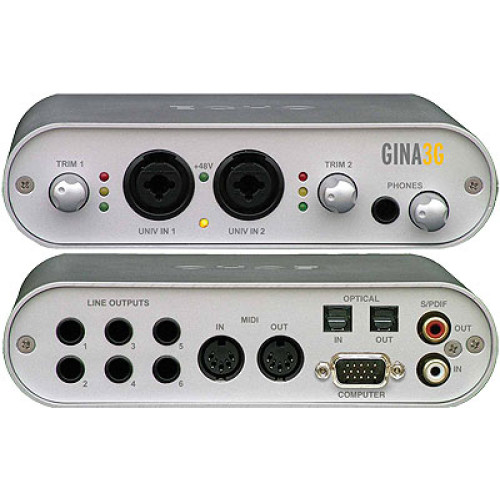 Echo GINA 3G аудиоинтерфейс PCI (внешний) 10x14, аналог 2х6, Mic / Inst x 2 (+48V), наушники, S / PDIF (coax), ADAT, MIDI, WordClock