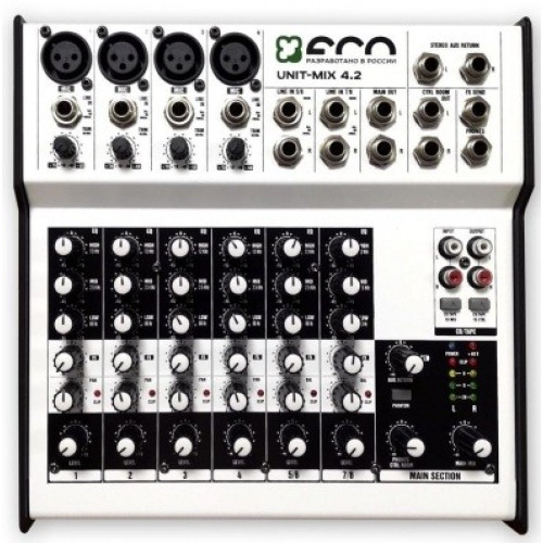ECO Unit-Mix 4.2 микшерный пульт, 4 микр\лин входа + 2 стереопары ECO Unit-Mix 4.2 микшерный пульт, 4 микр\лин входа + 2 стереопары