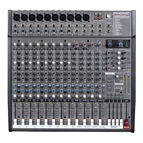 Phonic AM 844D USB микшерный пульт 16-и канальный с DFX и USB интерфейсом Phonic AM 844D USB микшерный пульт 16-и канальный с DFX и USB интерфейсом