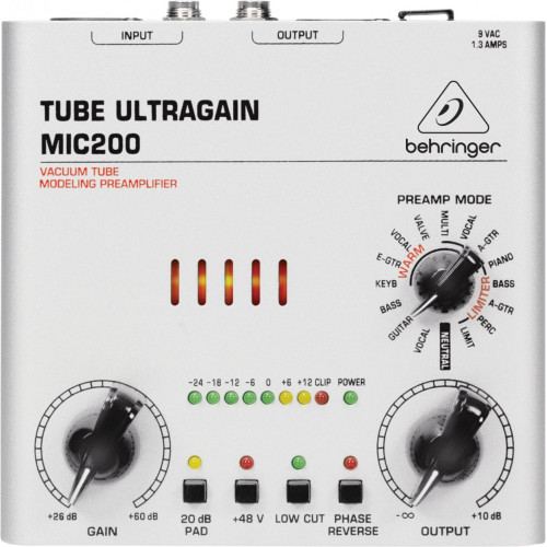 Behringer MIC200 Tube UltraGain ламповый микрофонно-линейный предусилитель с лимитером Behringer MIC200 Tube UltraGain ламповый микрофонно-линейный предусилитель с лимитером