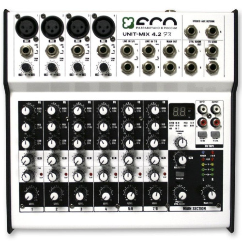 Eco Unit-Mix 4.2 FX микшерный пульт, 4 микрофонных / линейных + 2 стерео входа Eco Unit-Mix 4.2 FX микшерный пульт, 4 микрофонных / линейных + 2 стерео входа