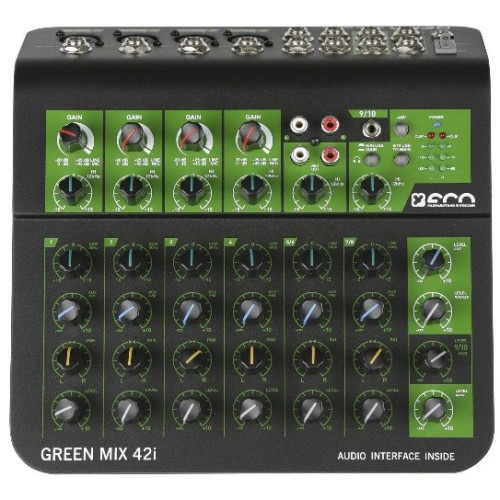 Eco Green Mix 42i компактный микшерный пульт со встроенным аудиоинтерфейсом Eco Green Mix 42i компактный микшерный пульт со встроенным аудиоинтерфейсом