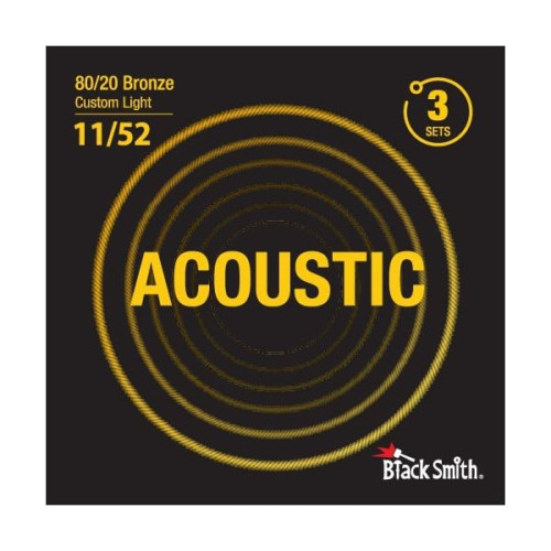 BlackSmith 80/20 Bronze Custom Light 11/52 3 Sets струны для акустической гитары, 11-52, 80/20 бронза, 3 упаковки BlackSmith 80/20 Bronze Custom Light 11/52 3 Sets струны для акустической гитары, 11-52, 80/20 бронза, 3 упаковки