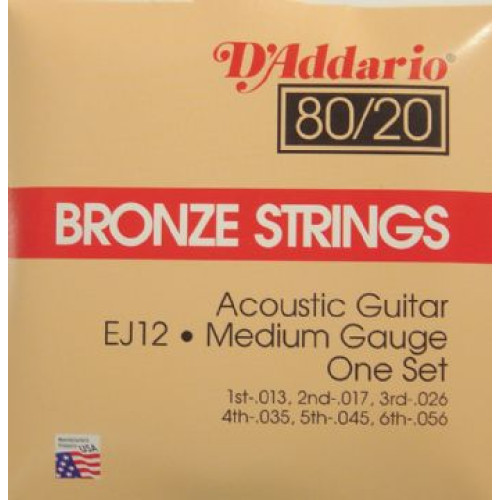 D'Addario EJ-12 комплект струн для акустической гитары, бронза 80/20, Medium 13-56 D'Addario EJ-12 комплект струн для акустической гитары, бронза 80/20, Medium 13-56
