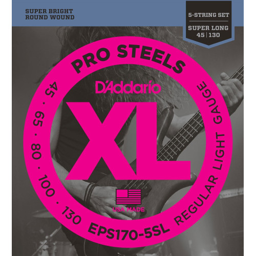 D'Addario EPS170-5SL струны для бас гитары Pro Steels round 45-130 Super long D'Addario EPS170-5SL струны для бас гитары Pro Steels round 45-130 Super long