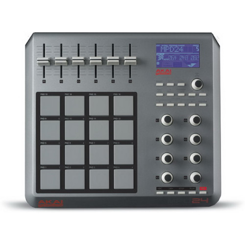 Akai MPD24 Мидиконтроллер, 16 активных Pad-клавиш, 8 вращаем.контроллеров, 6слайдеров, USB / MIDI