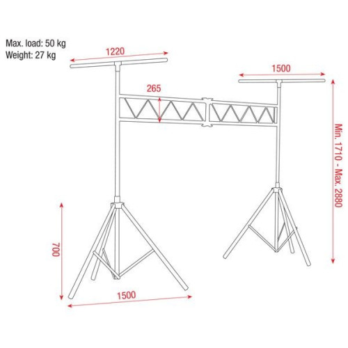 Showtec Two Stand with Truss and Two T-Bars комплект из двух "Т"-образных стоек с перекладинами и фермой H2.9 Showtec Two Stand with Truss and Two T-Bars комплект из двух "Т"-образных стоек с перекладинами и фермой H2.9