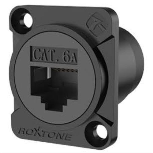 Roxtone RAE8FD-C6A-S-B разъем RJ45(CAT6a) панельный, тип-D. версия с заземлением, черный Roxtone RAE8FD-C6A-S-B разъем RJ45(CAT6a) панельный, тип-D. версия с заземлением, черный