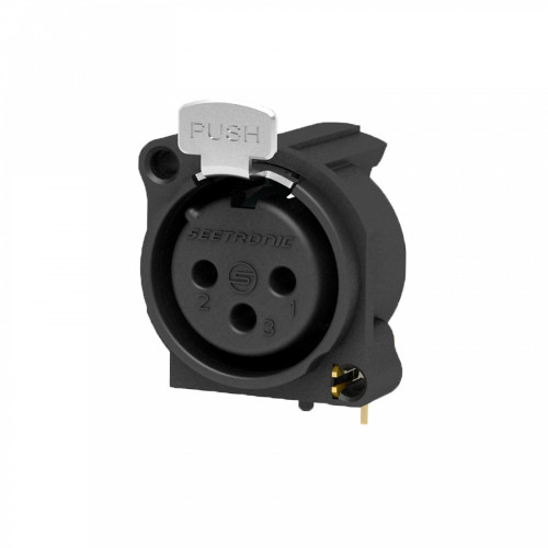 Seetronic SCBDF3-V панельный разъём XLR, "мама", 3-контактный, вертикальная установка, позолоченные контакты Seetronic SCBDF3-V панельный разъём XLR, "мама", 3-контактный, вертикальная установка, позолоченные контакты